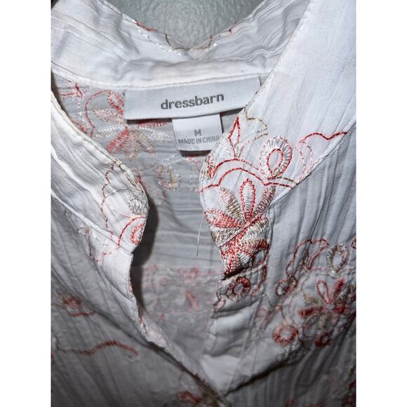 Dressbarn size M embroidered white button up rayon blouse pink peach floral EUC - Picture 3 of 7